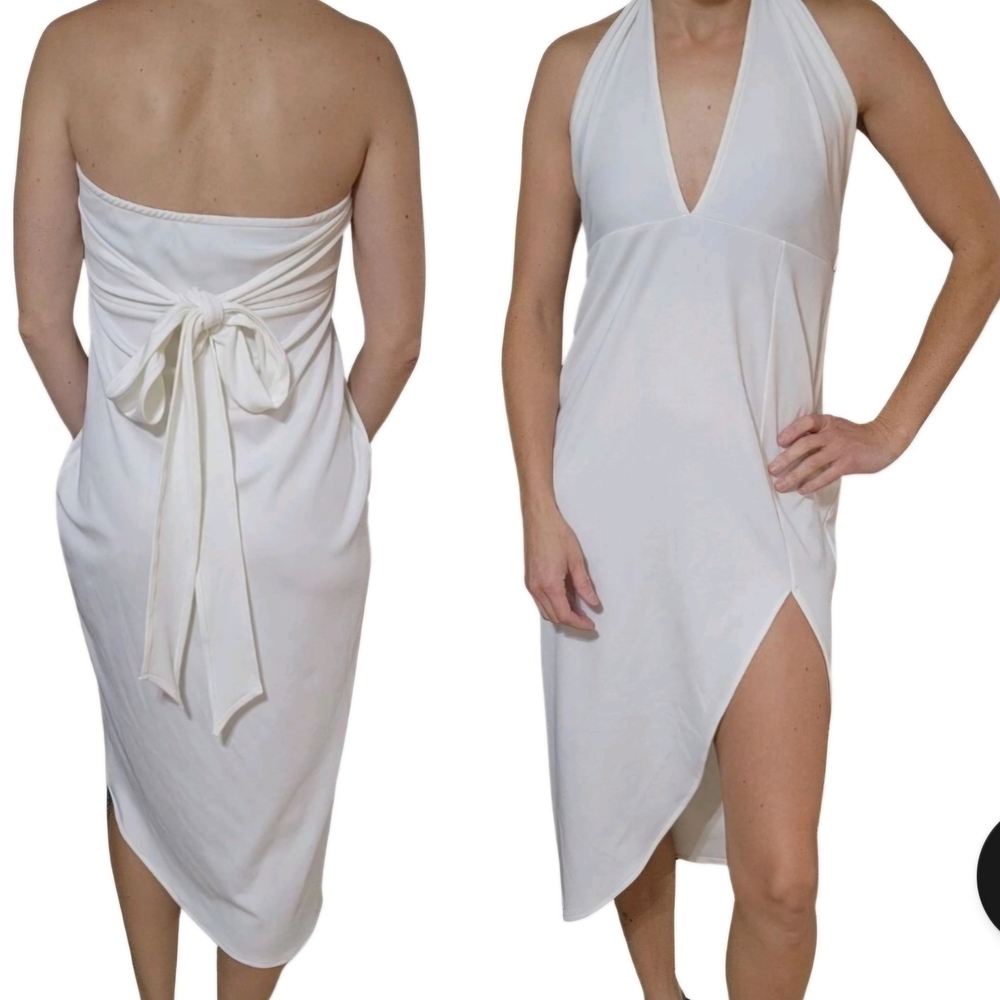 NWT House of Harlow 1960 Revolve White Halter Asymetrical Dress Sz Medium